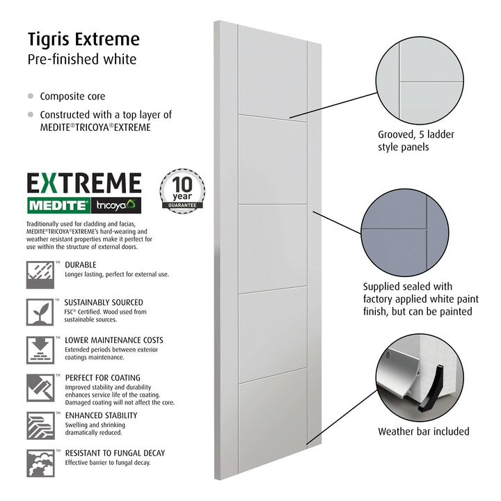 External Tigris White Fully Finished Extreme Door