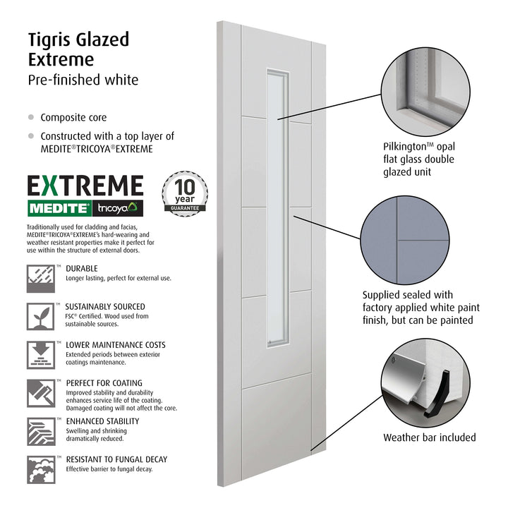 External Tigris Glazed White Fully Finished Extreme Door