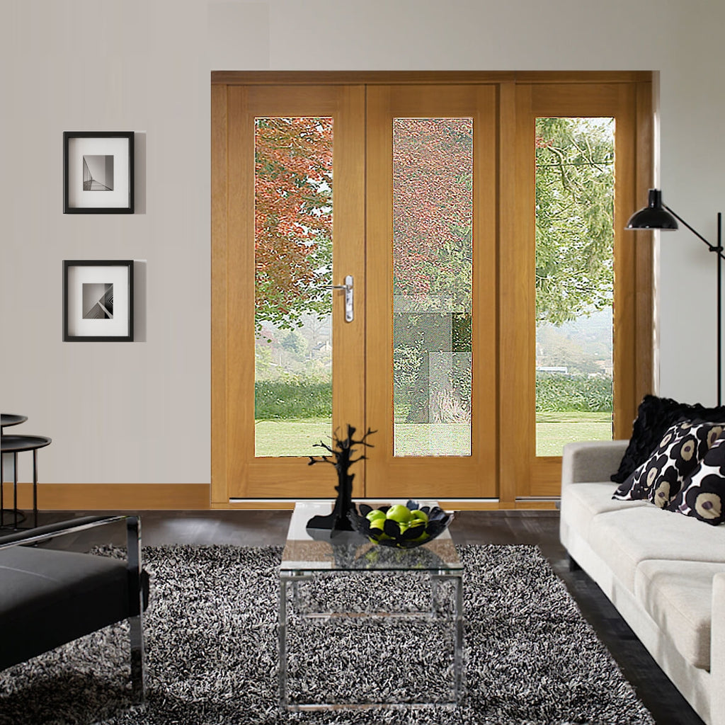  LA PORTE OAK 4FT FRENCH DOORS WITH 1 SIDE PANEL