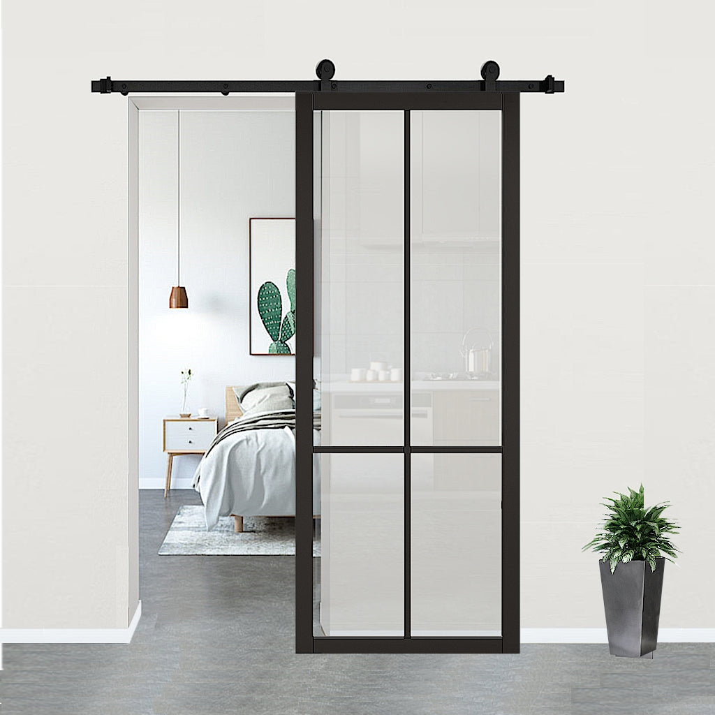 Liberty Black Clear Glazed Door with Top Hung Sliding Track 