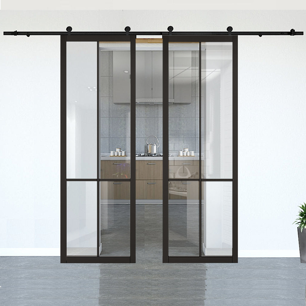 Liberty Black Clear Glazed Double Doors with Double Sliding Track