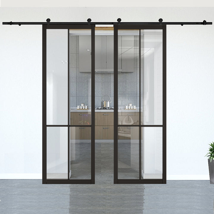 Liberty Black Clear Glazed Double Doors with Double Sliding Track