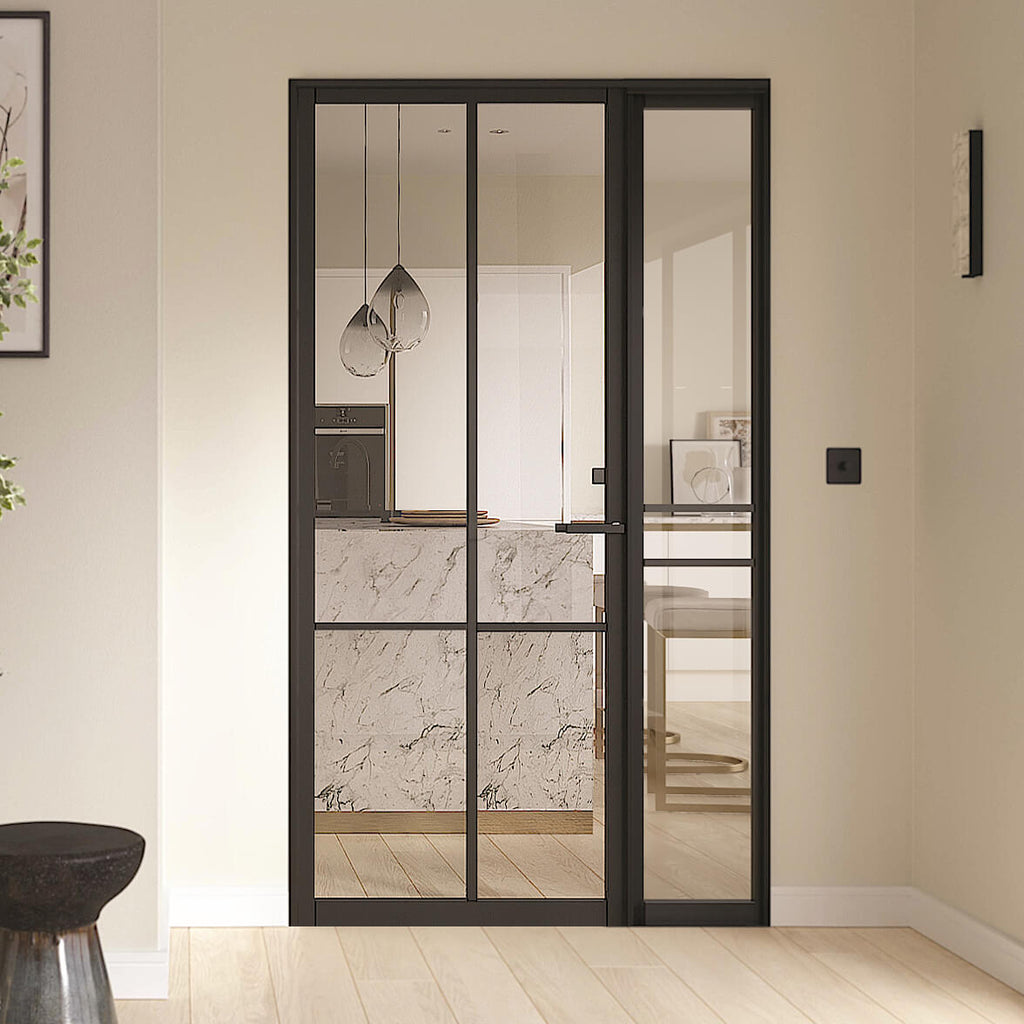 Black Liberty Industrial Style Offset French Doors with Demi Panel
