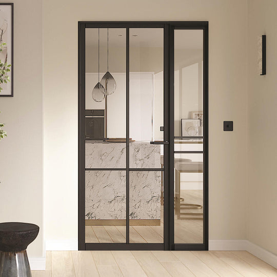 Black Liberty 4L Industrial Style Offset French Doors with Demi Panel