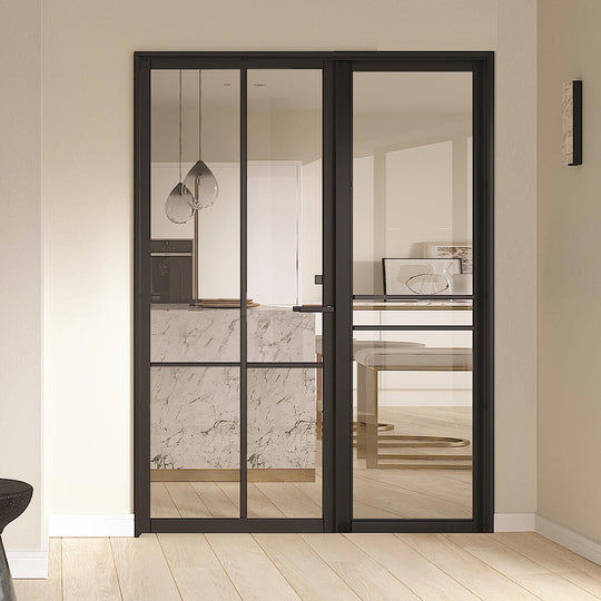 Black Liberty 4L Industrial Style Offset French Doors with Side Panel