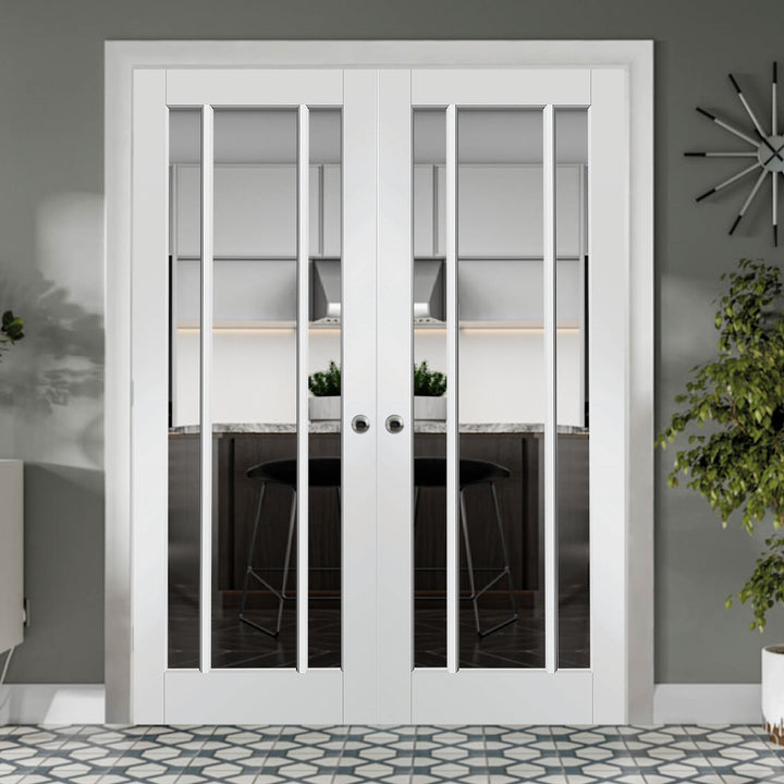 White Worcester Custom Made French Doors with Clear Glass 