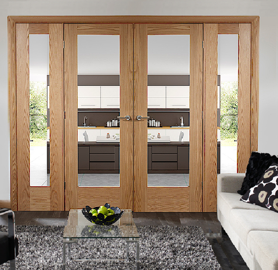 Oak Pattern 10 Clear Glazed French Doors with Demi Panels