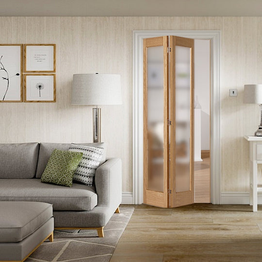 Custom Made Oak Marston Bifold Frosted Glass