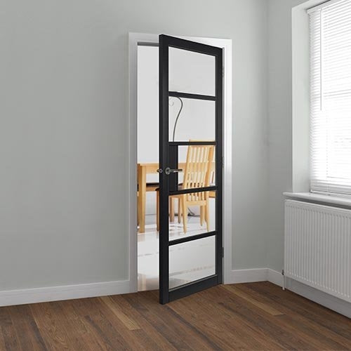 Metro Black 5L Glazed Industrial Style Door Fully Finished