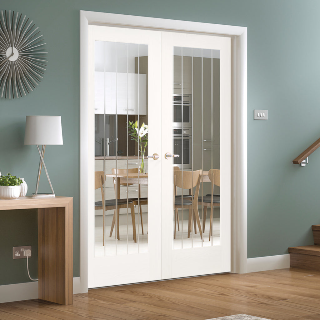 Custom Made Suffolk White French Doors with Clear Etched Glass 