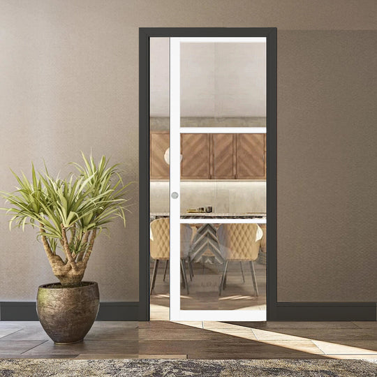 3L White Clear Glazed Pocket Door Set