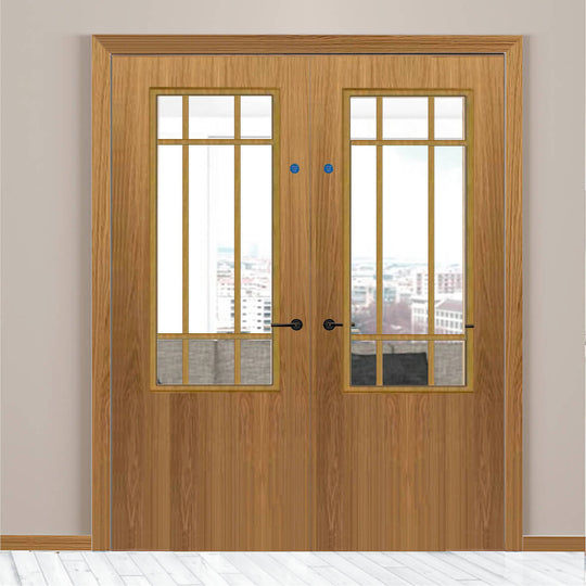 Custom Made Oak 9 Light Fire Door Pair