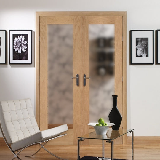 Oak Pattern 10 French Doors with Obscure Glass