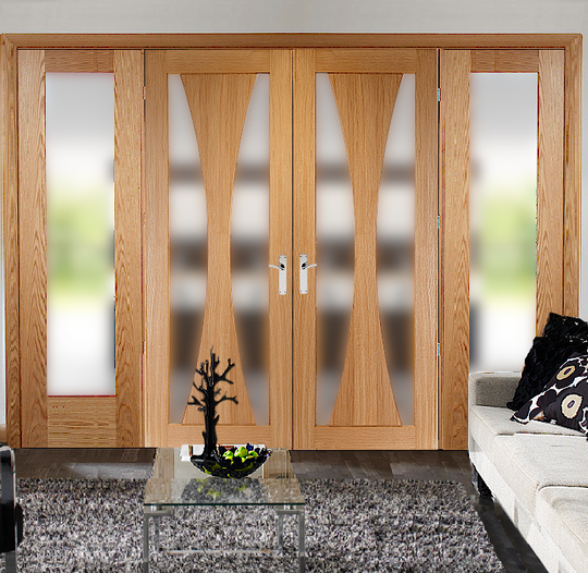 Verona Oak French Door Room Divider with Side Panels