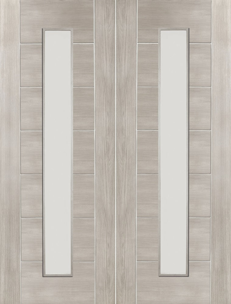 White Grey Laminate Palermo Clear Glazed Door Pair