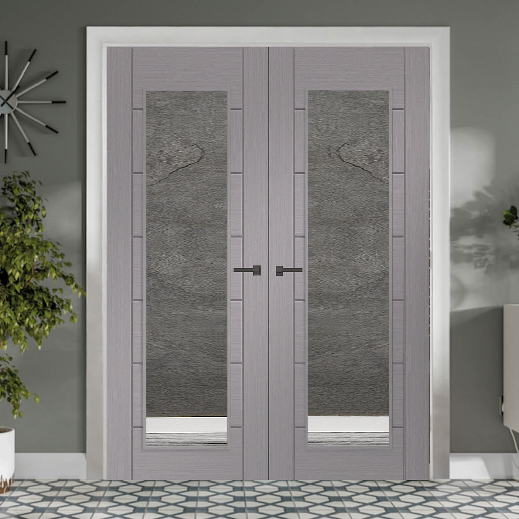 Palermo Light Grey French Doors with Clear Glass Small