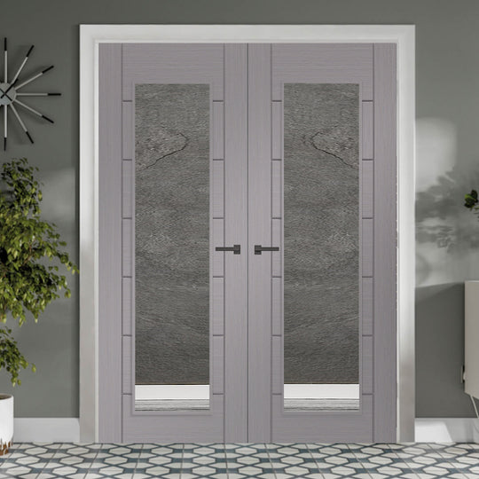 Palermo Light Grey French Doors with Clear Glass