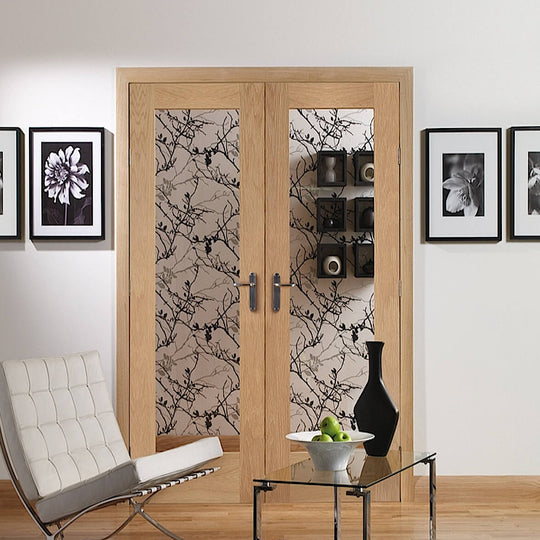 Oak Pattern 10 Custom Made French Doors with Clear Glass