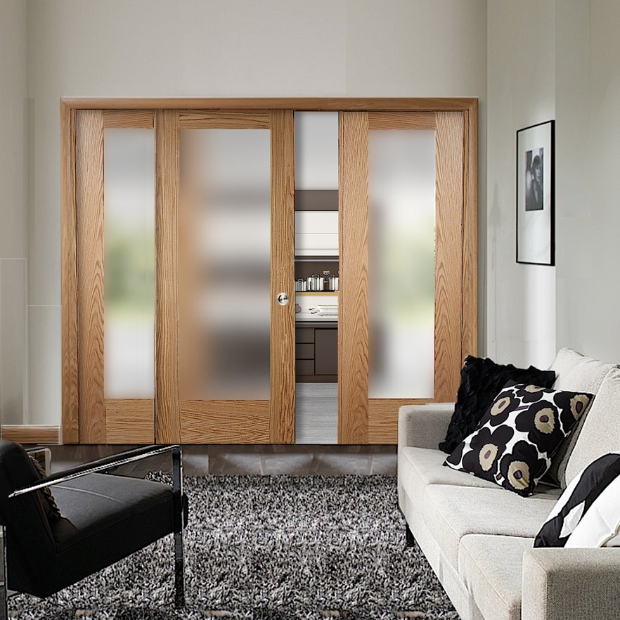 Buy Oak Pattern 10 Sliding Door System with Fixed Panels (obscure glass ...