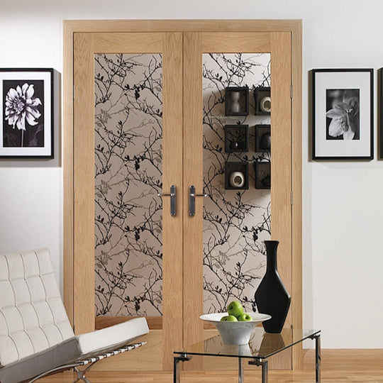 Oak Shaker Pattern 10 Clear Glazed French Doors