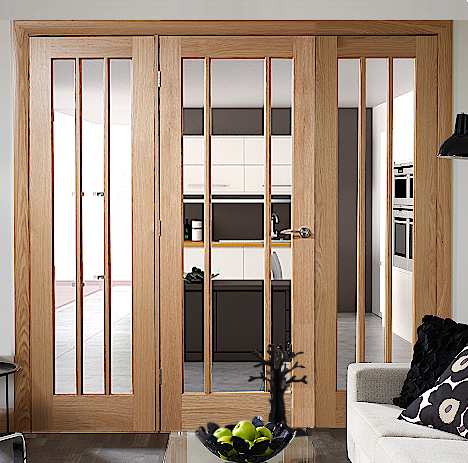 Oak Worcester Clear Glazed Room Divider with Side Panels 