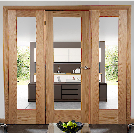 Oak Pattern 10 Clear Glazed Room Divider with Side Panels