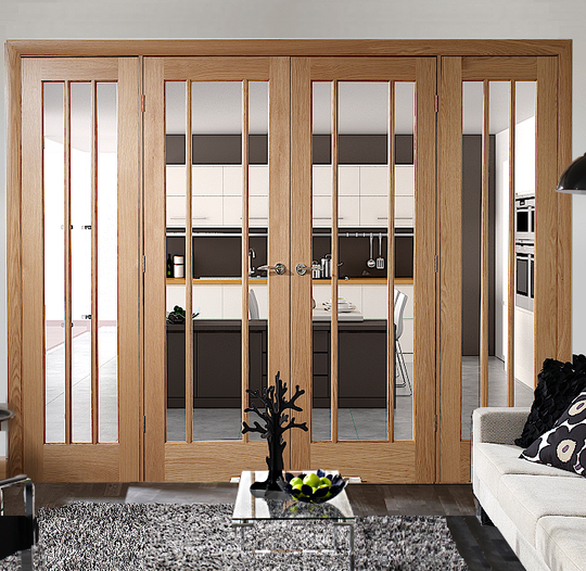 Oak Worcester Clear Glazed French Doors with Side Panels
