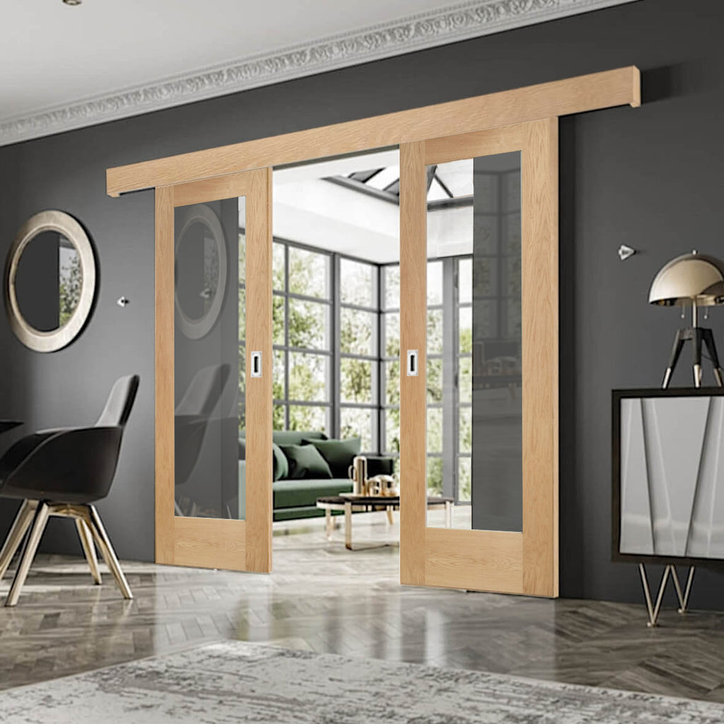 Pattern 10 Oak Double Sliding Door System 