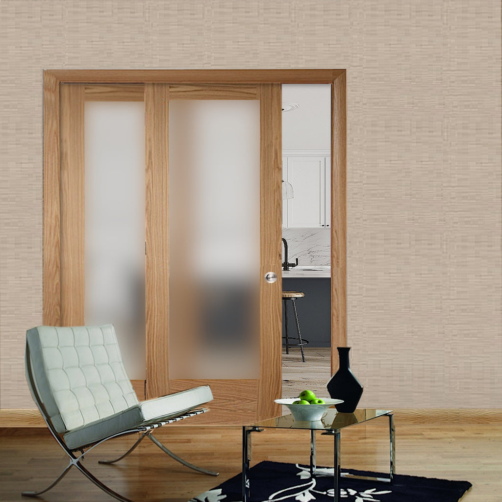 Oak Pattern 10 Sliding Door System with Fixed Panel (obscure glass) 