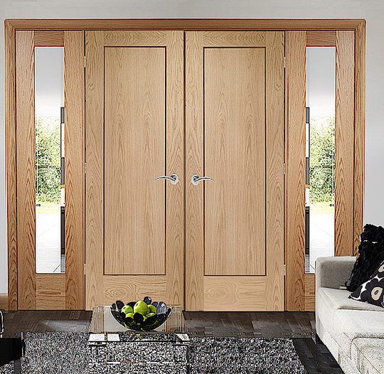 Oak Pattern 10 Panelled French Doors with Demi Panels