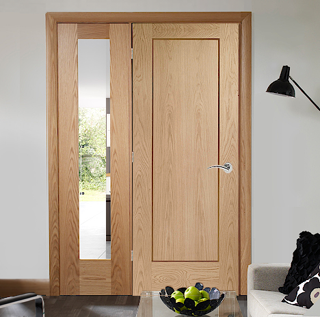 Oak Pattern 10 Single Solid Door Room Divider with Demi Panel
