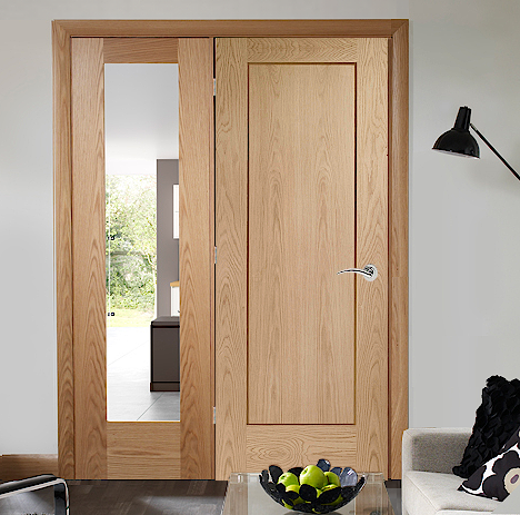 Oak Pattern 10 Single Solid Door Room Divider with Side Panel