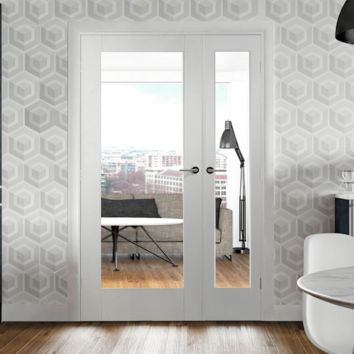 White Pattern 10 Glazed Offset French Doors with Demi Panel 