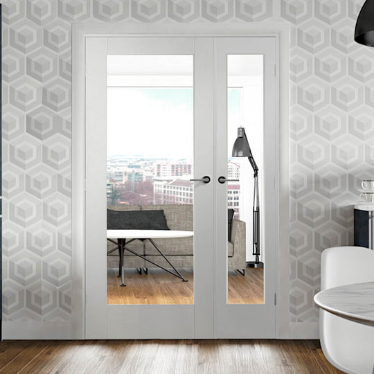 White Pattern 10 Glazed Offset French Doors with Demi Panel