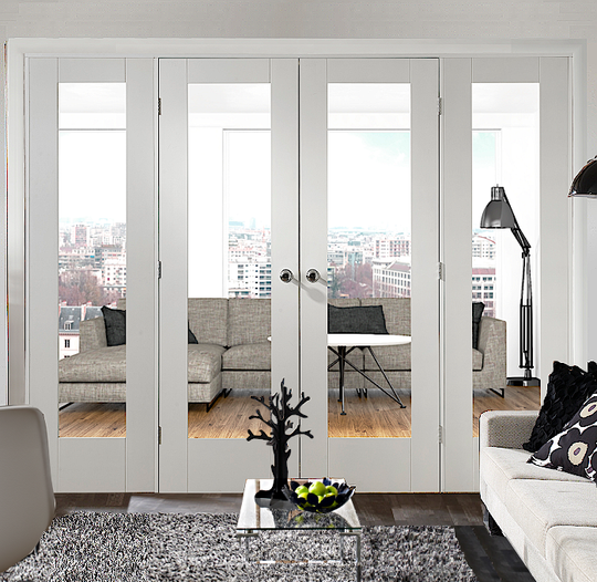 White Pattern 10 Clear Glazed French Doors with Side Panels