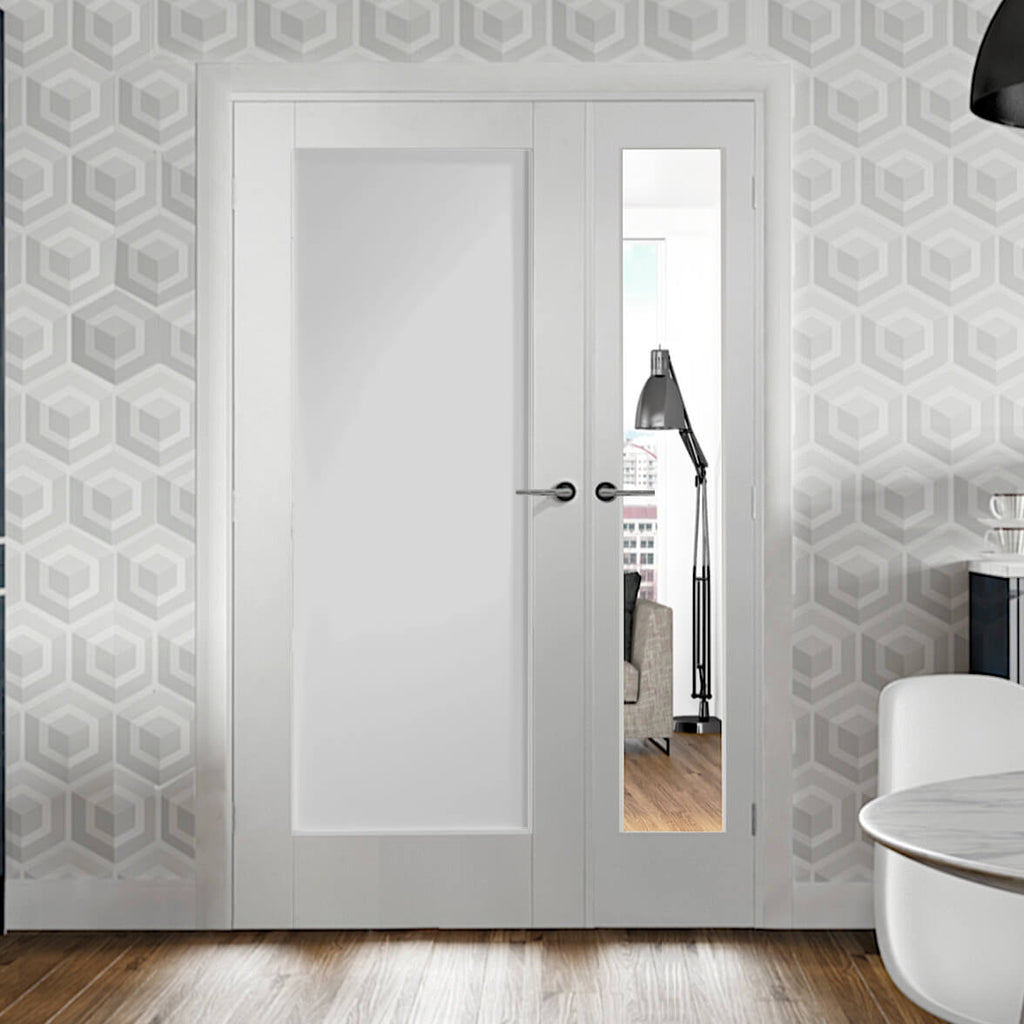 White Pattern 10 Offset French Doors with Demi Panel 