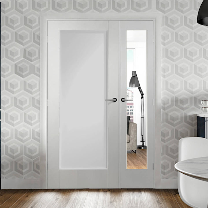 White Pattern 10 Offset French Doors with Demi Panel 