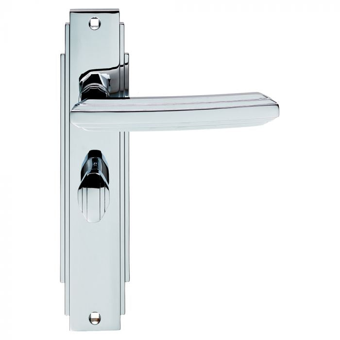 Deco Lever on Polished Chrome Bathroom Lock Handle