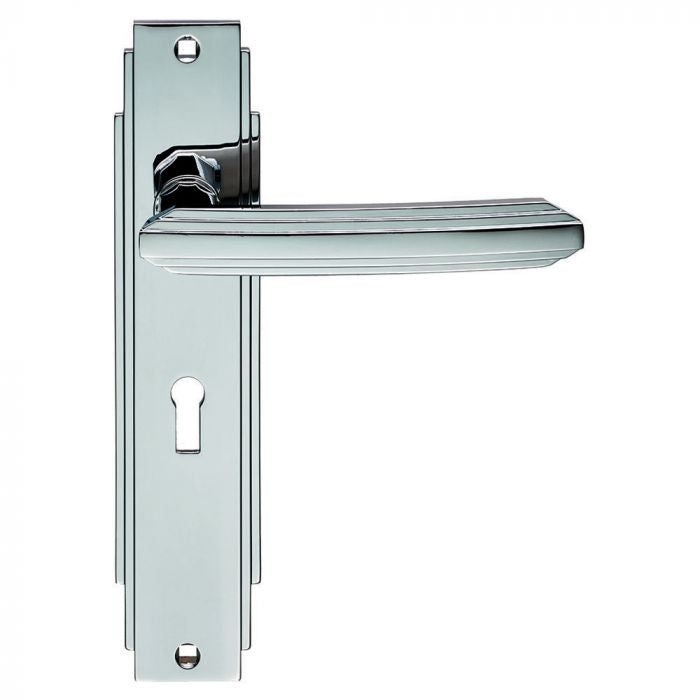 Deco Lever on Polished Chrome Keyhole Handle