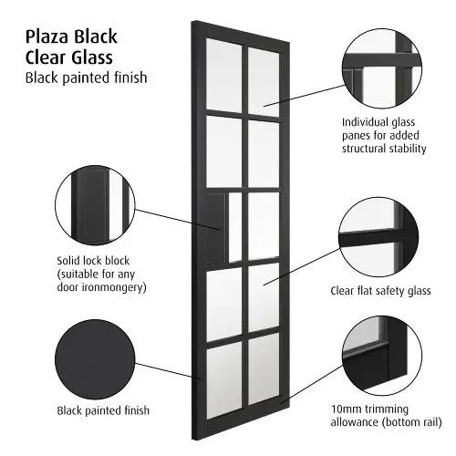 Plaza Black Industrial Style Glazed Door Pair 