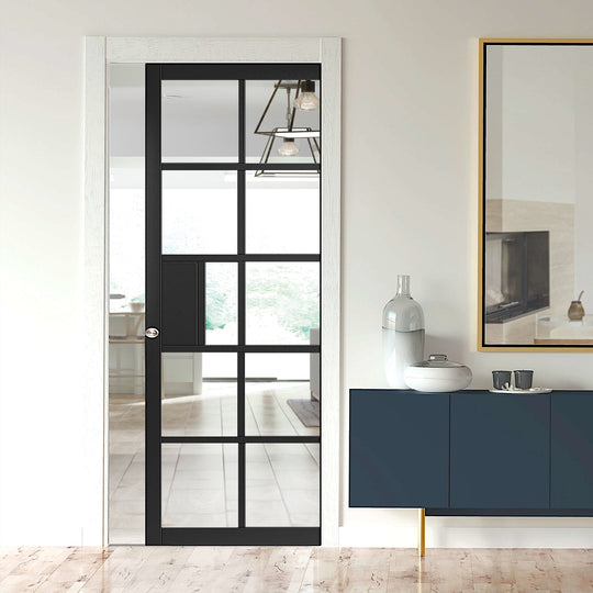 Plaza Black Industrial Style Glazed Pocket Door Set
