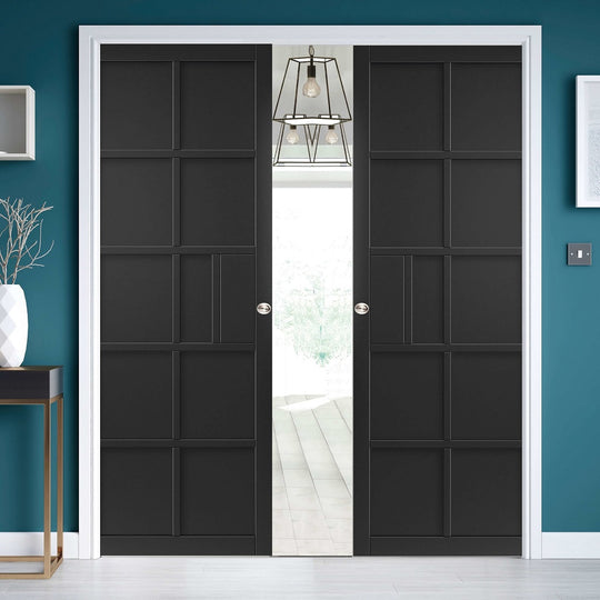 Plaza Black Double Industrial Style Pocket Door Set