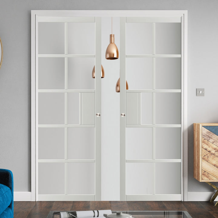 Plaza White Industrial Style Glazed Pocket Door Set