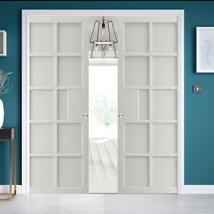 Plaza White Double Industrial Style Pocket Door Set