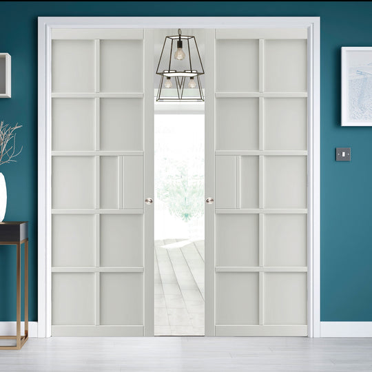 Plaza White Double Industrial Style Pocket Door Set