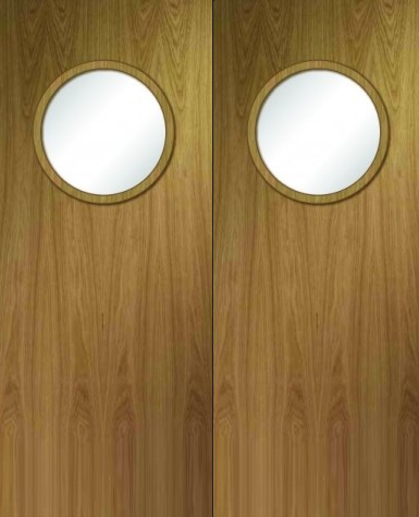 Custom Made Oak Porthole Fire Door Pair 