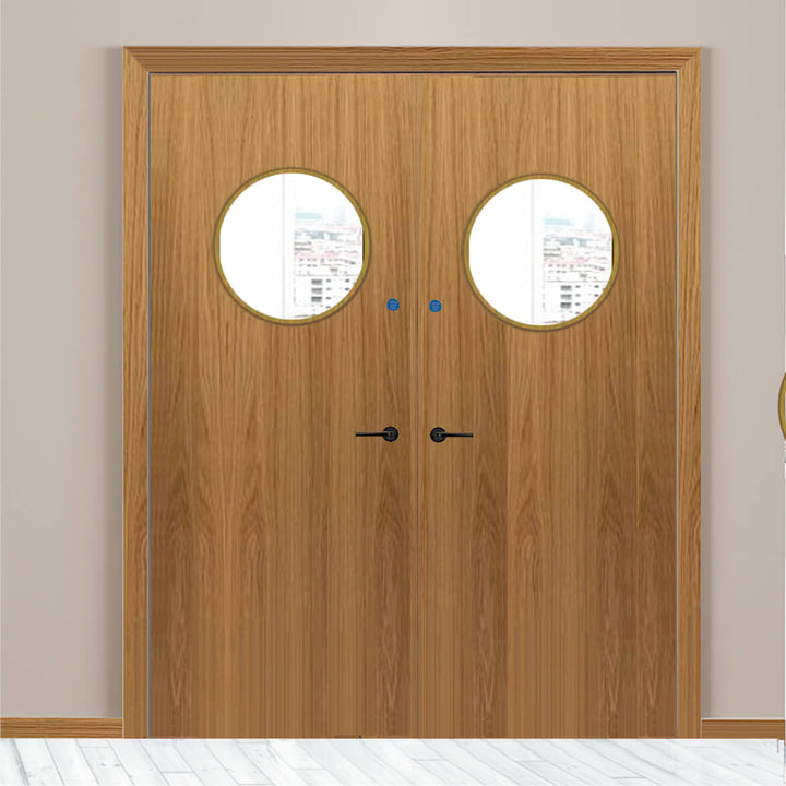 Custom Made Oak Porthole Fire Door Pair 