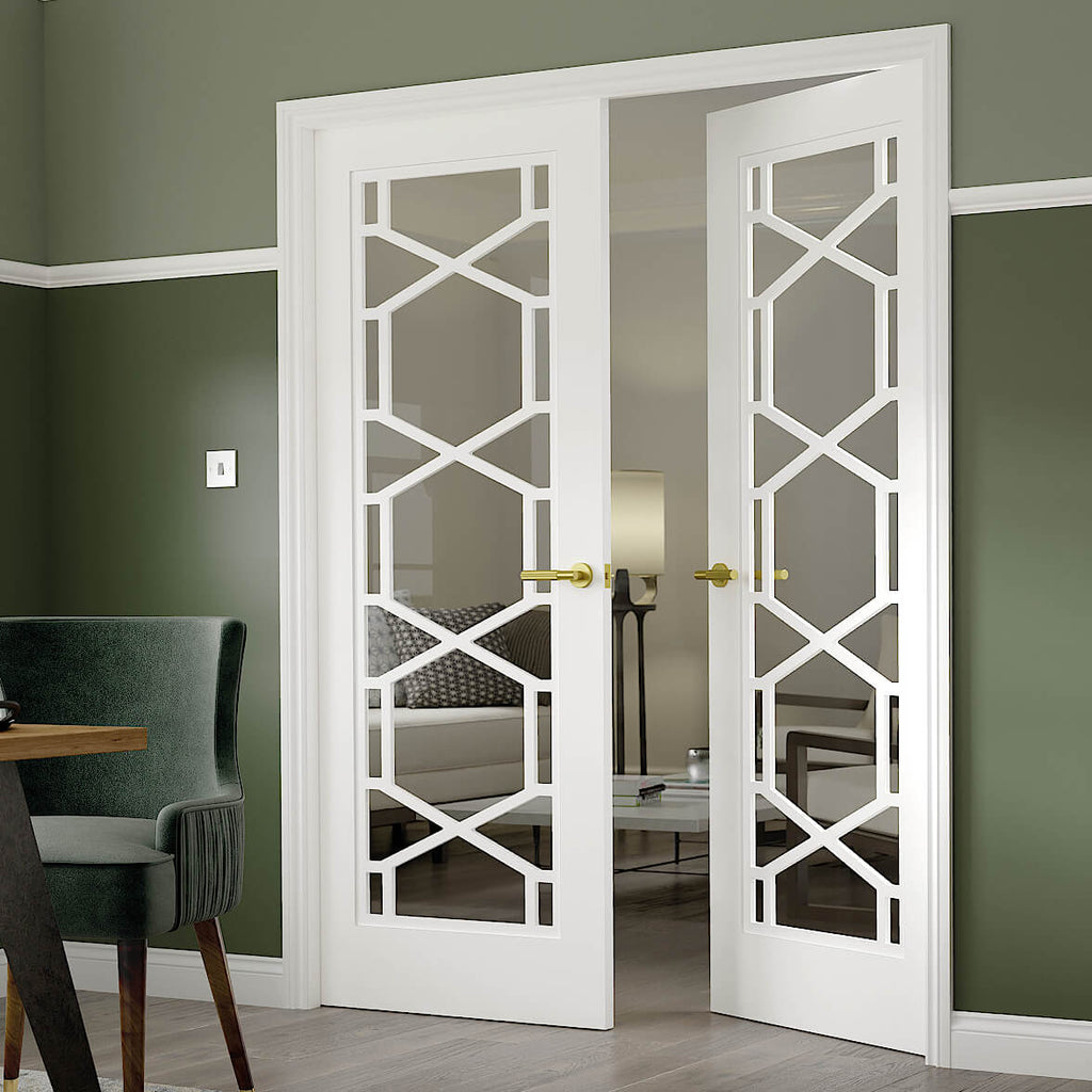 White Quartz Art Deco Glazed Door Pair 