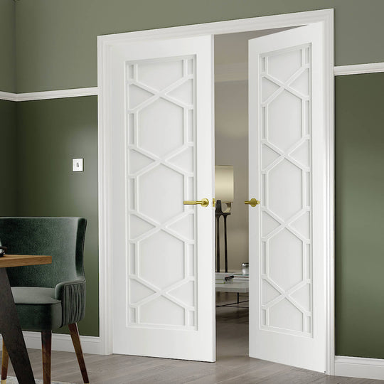 Quartz Art Deco White Internal Door Pair