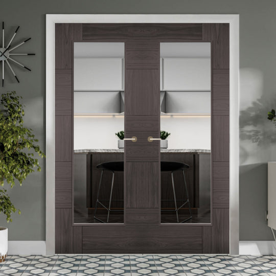 Umber Grey Laminate Ravenna Clear Glazed Door Pair